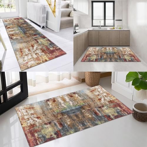 AAKSUS Läufer Flur Küche Waschbar rutschfest 80x150cm Abstrakt Mehrfarbig Lang Küchenteppich Flurteppich Teppich Fur Korridor Wohnzimmer Schlafzimmer Meterware Anpassbar von AAKSUS