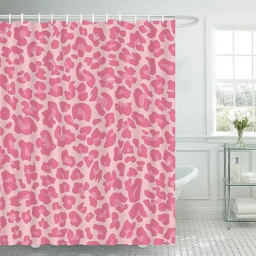 AALAYA Duschvorhang 120x180 cm Leopard, aus Stoff Polyester Waschbar Anti Schimmel Rosa Shower Curtains, Duschvorhänge Curtains mit Haken von AALAYA