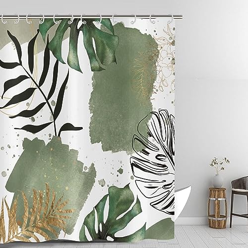 AALAYA Duschvorhang 120x180 cm Palmblatt, aus Stoff Polyester Waschbar Anti Schimmel Tropische Pflanzen Shower Curtains, Duschvorhänge Curtains mit 8 Haken von AALAYA