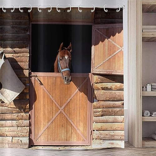 AALAYA Duschvorhang 120x180 cm Pferd, aus Stoff Polyester Waschbar Anti Schimmel Tier Shower Curtains, Duschvorhänge Curtains mit 8 Haken von AALAYA