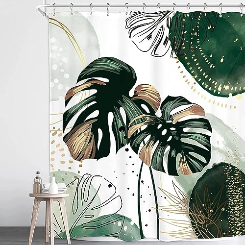 AALAYA Duschvorhang 180x200 cm Eukalyptus, aus Stoff Polyester Waschbar Anti Schimmel Palmblatt Shower Curtains, Duschvorhänge Curtains mit 12 Haken von AALAYA