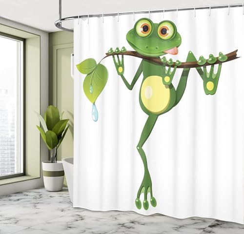 AALAYA Duschvorhang 200x200 cm Frosch, aus Stoff Polyester Waschbar Anti Schimmel Tier Shower Curtains, Duschvorhänge Curtains mit 12 Haken von AALAYA