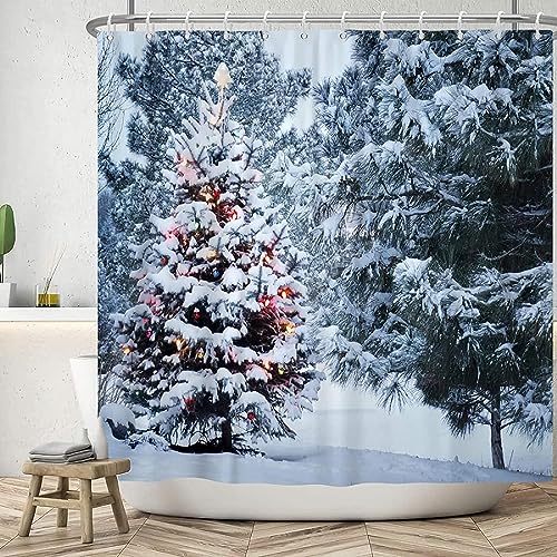 AALAYA Duschvorhang 200x200 cm Weihnachtsbaum, aus Stoff Polyester Waschbar Anti Schimmel Weihnachten Shower Curtains, Duschvorhänge Curtains mit 12 Haken von AALAYA