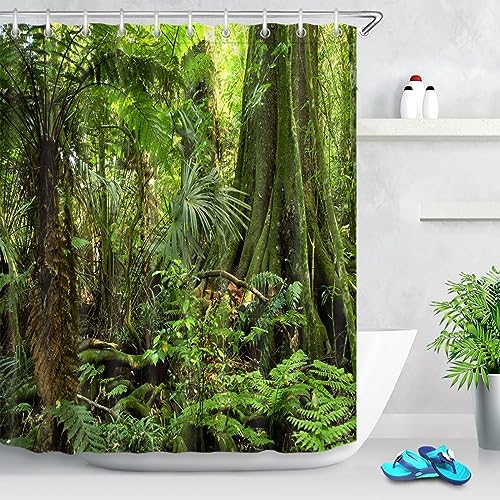AALAYA Duschvorhang 240x200 cm Regenwald, aus Stoff Polyester Waschbar Anti Schimmel Dschungel Shower Curtains, Duschvorhänge Curtains mit 12 Haken von AALAYA