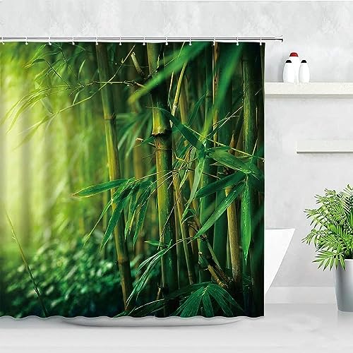 Duschvorhang 120x180 cm Bambus, aus Stoff Polyester Waschbar Anti Schimmel Anlage Shower Curtains, Duschvorhänge Curtains mit 8 Haken von AALAYA