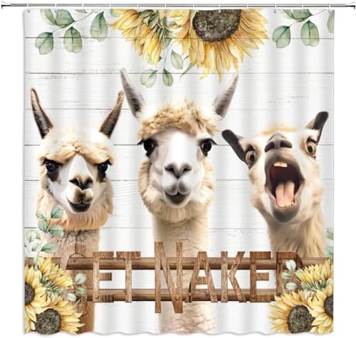 Duschvorhang 180x200 cm Alpaka, aus Stoff Polyester Waschbar Anti Schimmel Nutztiere Shower Curtains, Duschvorhänge Curtains mit 12 Haken von AALAYA