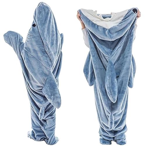 Hai Decke Erwachsene,Tragbare Hai Decken Hoodie, Gemütlicher Flanell Hai Schlafsack, Zum Anziehen Hai Decke Schlafsack, Superweicher Sofa Kuscheldecke Niedlicher Hai Einteiler Schlafanzug Hai-Liebhabe von AALC