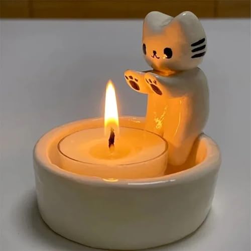 Cat Candle Holder | Kätzchen Teelicht Kerzenhalter Home Decor | Niedlicher Kerzenhalter mit wärmenden Pfoten Design | Teelichthalter Katze, Geschenk Katzenliebhaber von AALLYN