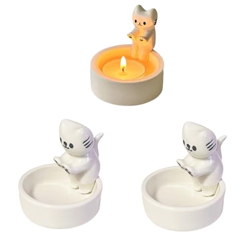 Cat Candle Holder | Kätzchen Teelicht Kerzenhalter Home Decor | Niedlicher Kerzenhalter mit wärmenden Pfoten Design | Teelichthalter Katze, Geschenk Katzenliebhaber von AALLYN