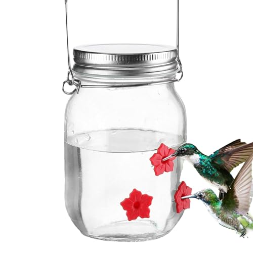 Einmachglas Kolibri Futterstation | Blumen Vogelfutterspender zum Aufhängen im Freien | Kolibri Futterspender mit 3 Silikonblumen | Auslaufsicherer Keativer Vogelfutterspender für Garten Deko von AALLYN