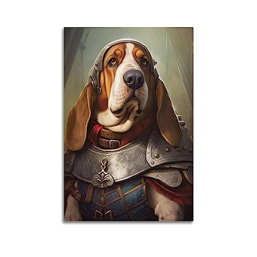 Basset Hound Wikinger-Poster, dekoratives Gemälde, Leinwand-Wandposter und Kunstdruck, modernes Familienschlafzimmer-Dekor-Poster, 60 x 90 cm von AAMNA