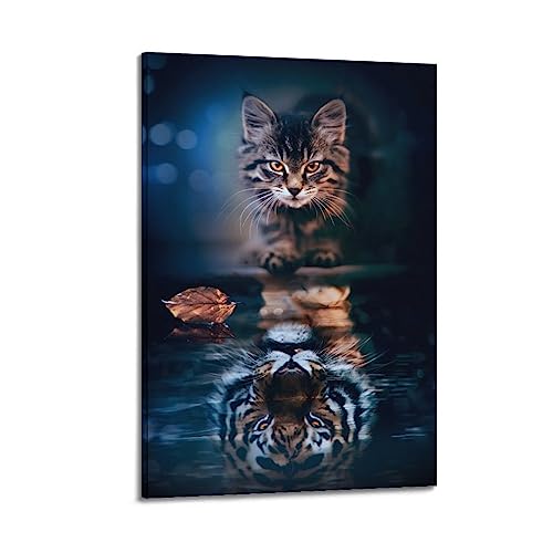 Spiegelposter Katze und Tiger, dekoratives Gemälde, Leinwand-Wandposter und Kunstdruck, modernes Familienschlafzimmer-Dekor-Poster, 50 x 75 cm von AAMNA