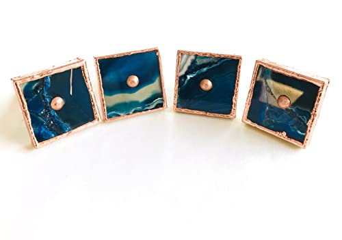 AANTHROPOLOGY By Rhea Set mit 4 quadratischen blauen Achat-Griffen im klassischen Vintage-Look, für Schrank, Schublade, Kommode, Griffe (Rotgold-Finish) von AANTHROPOLOGY By Rhea