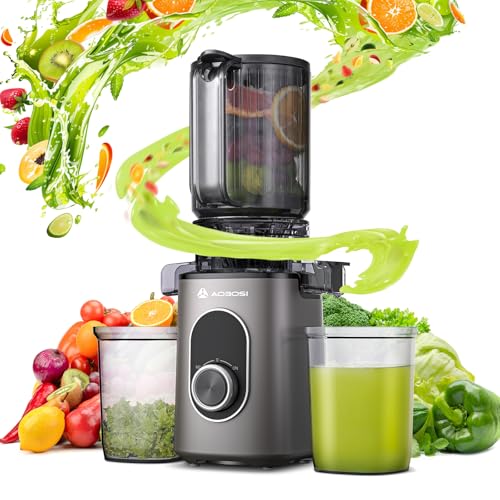 AAOBOSI Entsafter mit 110 MM Öffnung,Slow Juicer für Gemüse und Obst,Hohe Saftausbeute,Saftpresse Elektrisch mit Rückwärts Funktion,Leicht zu Reinigen，BPA-Frei,Inklusive Bürste und 2 Tassen von AAOBOSI
