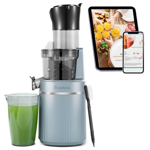 AOBOSI 200W Slow Juicer, Entsafter mit Rückwärts Funktion und zwei Filtergrößen. entsafter gemüse und obst testsieger, multifunktionale entsafter gemüse und obst mit Smart Chip. Obstpresse-Blau von AAOBOSI