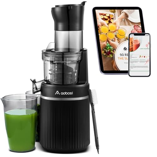 AOBOSI 200W Slow Juicer, Entsafter mit Rückwärts Funktion und zwei Filtergrößen. entsafter gemüse und obst testsieger, multifunktionale entsafter gemüse und obst mit Smart Chip. Obstpresse-Schwarz von AAOBOSI
