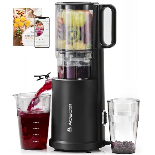 AOBOSI Slow Juicer mit 135 mm XXL-Einfüllöffnung – 1,5 L, 200 W leiser Entsafter mit Rückwärtslauf, Dreifachfilter & Press-Schnecke – Entsafter Gemüse und Obst Testsieger,Schwarz von AAOBOSI