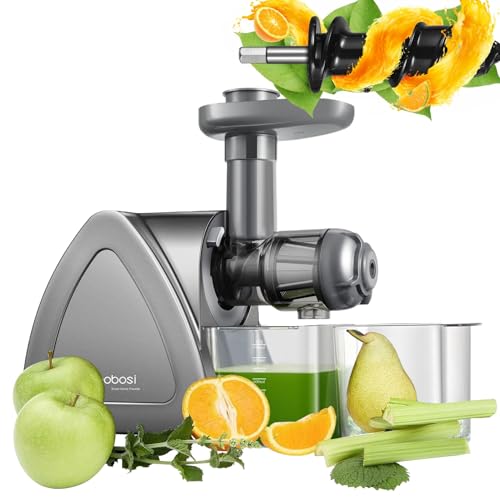 Entsafter Gemüse und Obst Testsieger, Aobosi slow juicer mit Reversierfunktion, leisem Motor, hoher Saftausbeute mit Saftkanne und Reinigungsbürste, Grau von AAOBOSI