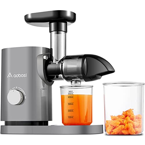 Aobosi Entsafter, Slow Juicer mit Reversierfunktion, elektrischer Entsafter mit 50 mm Öffnung, hoher Saftausstoß, mit Safttopf und Reinigungsbürste (Grau, 45 MM) von AAOBOSI