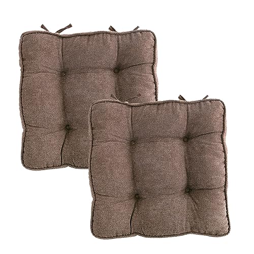 2er-Set Weiches Sitzauflage Mit BäNdern, 45x45 Dicke Bequemes Sitzkissen Für Stühle Aus, Gefüllte Sitzpolster Set Sitzkissen Für Wohnzimmer, Küche, Garten, Büro(Color:Brown) von AAOCLO