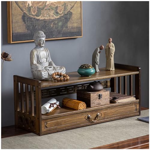 AAOCLO 3-stöckiger Altartisch für spirituellen Puja-Tisch mit Schublade, Meditationstisch, natürlicher Bambus, buddhistische Statuen, Ständer für Verstorbene/buddhistische persönliche spirituelle von AAOCLO