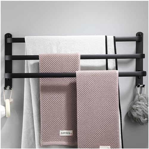 Duschtuchhalter 3 Stangen Handtuchhalter Badezimmer Schwarz Matt Aluminium Wand-handtuchhalter Für Badezimmer Küchen Toilette(Size:60CM) von AAOCLO