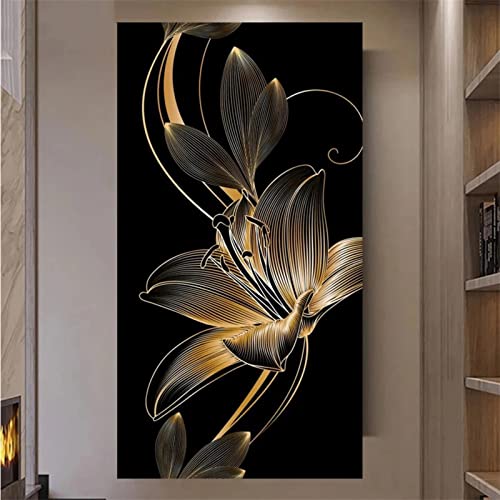 AAOTE Diamond Painting Gold und schwarze Lilie Diamant Painting Bilder Full Groß,DIY 5D Diamant Malerei for Erwachsene und Kinder,Strass Stickerei Handwerk,für die Haus Wanddekoration 50x100cm Square von AAOTE