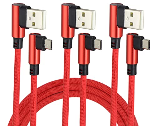 AAOTOKK (1Meter USB 2.0 Rechter Winkel Männlich zu 90 Grad Mikromännchen schnelles Synchronisations und Ladekabel,geeignet für Android,Samsung, LG,Huawei,Smartphones Usw. (Rot/3Stück-1m) von AAOTOKK