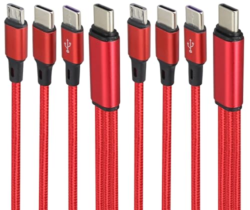 AAOTOKK 2-Stücke/4Ft 3-in-1 USB 2.0 Type C Y-Splitter Ladekabel USB C 2.0 Männlich Stecker auf 1xMicro USB+2x Type C Männlich Stecker,Kompatibel mit Handy/Android,etc. (Red-2 Type C+1Micro) von AAOTOKK