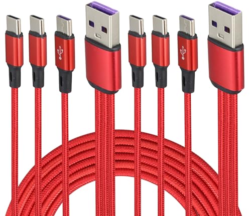 AAOTOKK 2-Stücke/4Fuß 3 in 1 USB A Männlich auf 3Type C Männlich Jack Nylon Geflochtenes Kabel,2A Schnellladung, Kompatibel mit Handy/Android und mehr USB C Schnittstelle Geräte(Rot-3Type C) von AAOTOKK