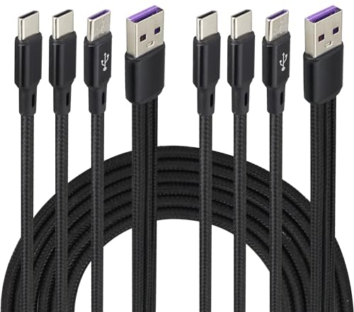 AAOTOKK 2-Stücke/4Fuß 3 in 1 USB A Männlich auf 3Type C Männlich Jack Nylon Geflochtenes Kabel,2A Schnellladung, Kompatibel mit Handy/Android und mehr USB C Schnittstelle Geräte(Schwarz 3Type C) von AAOTOKK