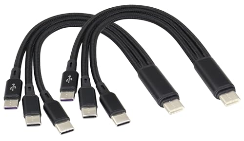 AAOTOKK 2Stücke/20Cm kurz 2,0 USB C Multi Ladekabel 5V 3 in 1 USB C Männlich zu 3Type-C Männlich Schnellladekabel kompatibel mit Handy/Android und USB Type C Ladegeräte(Black-3Type C) von AAOTOKK