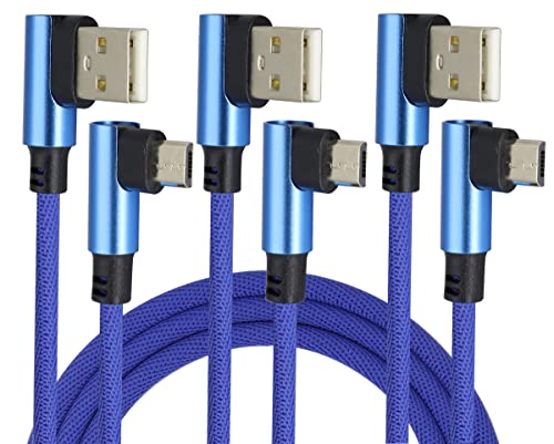 AAOTOKK 3Ft 90 Grad Micro USB Männlich zu USB 2.0 Micro Männlich Nylon Geflecht für Schnelle Synchronisierung Ladekabel Geeignet für Android Telefone,Samsung,LG,Huawei,Smartphones(Blau/3 Stück-1M) von AAOTOKK