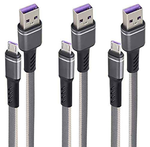 AAOTOKK 3Fuß USB Micro Kabel Flaches Nylon Geflochtenes USB A a Micro Hochgeschwindigkeitsdatensynchronisierung a Aufladung Kompatibel mit Samsung, Huawei,Android Smartphones,Tablets(Grau/3Stücke) von AAOTOKK