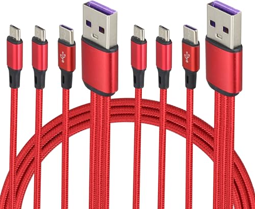 AAOTOKK 4Fuß/2Stücke 3 in 1 Splitter USB 2.0 Männlich zu 1Type C+2Micro Männlich Nylon Geflochtenes Kabel,Kompatibel mit Sound/Android Telefonen und Micro/C Interface Geräten(Rot-1Type C+2Micro) von AAOTOKK