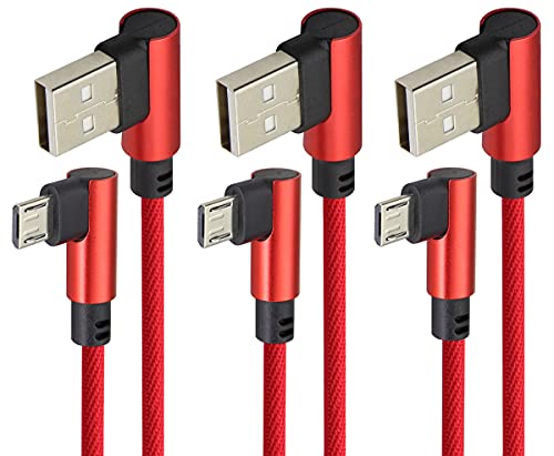 AAOTOKK 6 Fuß rechtwinkliges Micro 90 Grad USB 2.0 A auf USB Micro High Speed ​​​​Android Synchronisierungs und Ladekabel für Galaxy S7 S6 J8 J7 Note5,Kindle, LG,PS4,Smartphone usw.(Rot/3 Stück) von AAOTOKK