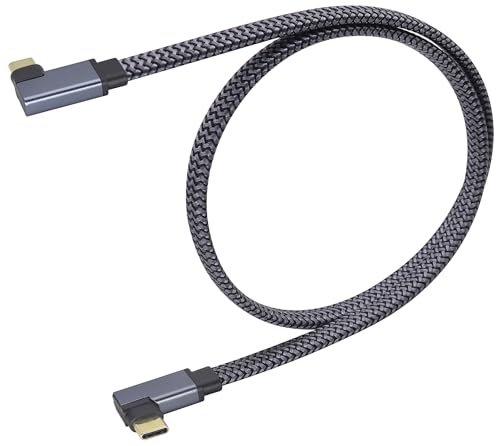 AAOTOKK 90 Grad 10Gbps Flaches Kurzes Rechtwinkliges USB C auf USB C 3.1 Männlich auf Männlich Gen 2 Geflochtenes Schnellladekabel,Kompatibel mit Samsung Galaxy S24 MacBook（0.6M-M/M） von AAOTOKK