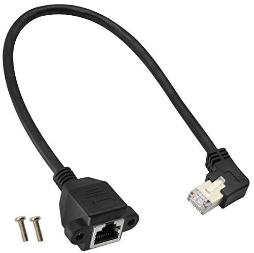 AAOTOKK 90 Grad Cat 6 Ethernet(Rechter) Biegewinkel RJ45 Männlich zu Weiblich Abgeschirmtes Ethernet Schraubpaneel Netzwerkanschluss Verlängerungskabel für Router,Modem(30cm/1Fuß-Recht) von AAOTOKK