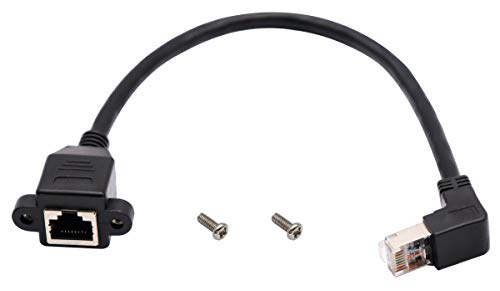 AAOTOKK Cat 6 Ethernet Kabel 90 Grad Abwärtswinkel (Runter) RJ45 Männlich auf Weiblich Geschirmter Ethernet Netzwerkanschluss Schraubpaneel Verlängerungskabel für Router Modem (30 cm/1Ft-Runter) von AAOTOKK