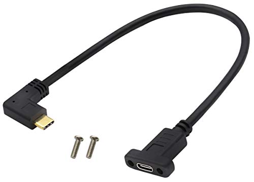 AAOTOKK Linker und Rechter Winkel Gen 2(3A) 90 Grad USB 3.1 Type C Männlich auf Weiblich,Schraubkabel zur Plattenmontage,Unterstützung für Aufladen,Daten,Audio,Videokabel für Laptop,Tablet,(0,3M/1Fuß) von AAOTOKK