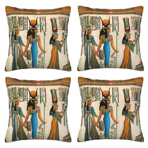 AAPIKA Frauen im alten Ägypten bedruckter Kissenbezug Set von 4 – quadratischer Kissenbezug, moderner Kissenbezug 40 x 40 cm von AAPIKA