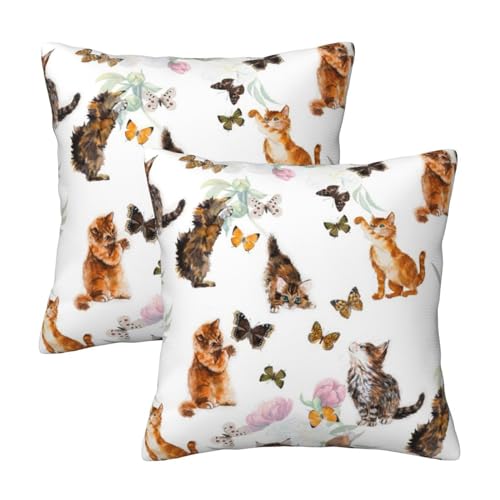AAPIKA Kissenbezug mit Katzen- und Schmetterlings-Motiv, 2er-Set, quadratisch, moderner Kissenbezug, 50 x 50 cm von AAPIKA