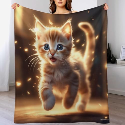 AAPZY BettDecke 100% Flannel, Cute Katze 3D-Digitaldruck Kuscheldecke, Decke, Weich Wohndecke, Sofadecke Für Kinder Jungen Erwachsene Vier Jahreszeiten （180×200cm） von AAPZY