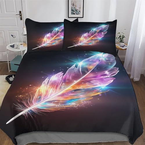 AAPZY Bunte Federn 3D Bettw?sche Set Bettbezug Jungen M?dchen Microfaser Angenehme Betten Bettdeckenbezug Mit Kissenbezug, Mit Rei?Verschluss Bettbezüge Single (135x200cm) von AAPZY