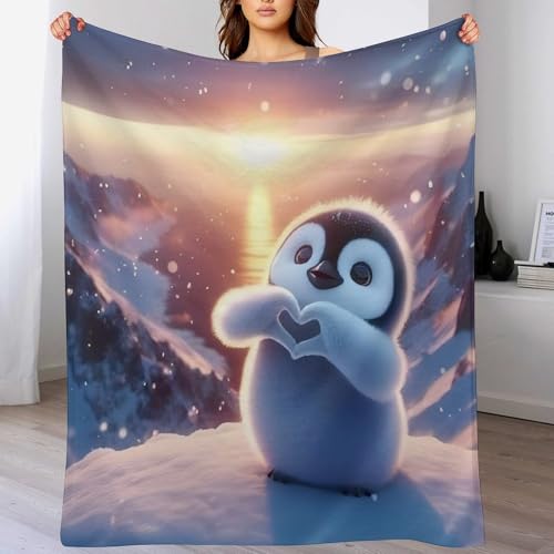 AAPZY Decke Cute Pinguin Decke Tagesdecke - Weiche Flannel Decke Mit Muster Sofadecke - Baumwolldecke Wohndecke Sofaüberwurf Bettüberwurf （130×180cm） von AAPZY