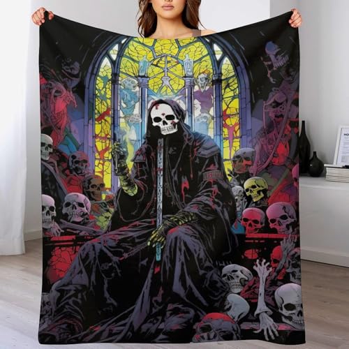 AAPZY Decke Totenkopf Decke Tagesdecke - Weiche Flannel Decke Mit Muster Sofadecke - Baumwolldecke Wohndecke Sofaüberwurf Bettüberwurf （130×180cm） von AAPZY