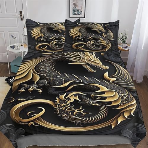 AAPZY Drache 2 teilig Bettwäsche, Bettbezug, Atmungsaktive Vier Jahreszeiten, Deckenbezug Set Für Mädchen Jungen, Mikrofaser Bettbezüge Mit Kissenbezügen Single (135x200cm) von AAPZY