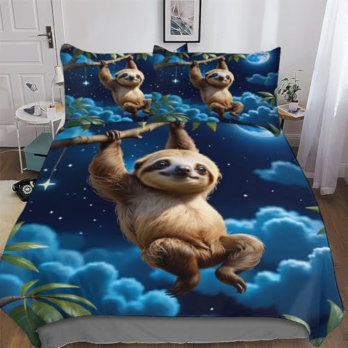 AAPZY Faultier 3D Bettw?sche Set Bettbezug Jungen M?dchen Microfaser Angenehme Betten Bettdeckenbezug Mit Kissenbezug, Mit Rei?Verschluss Bettbezüge Single (135x200cm) von AAPZY