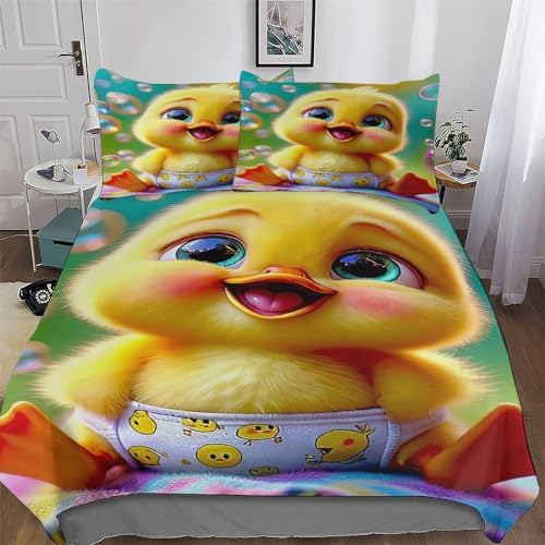 AAPZY Little Yellow Ente Bettbezug-2teilig Set Mit Kissenbezügen Mikrofaser Weiche Bettbezüge Bettwäsche Für Erwachsene Teenager Kinder Angenehme Bettdeckenbezug Single (135x200cm) von AAPZY