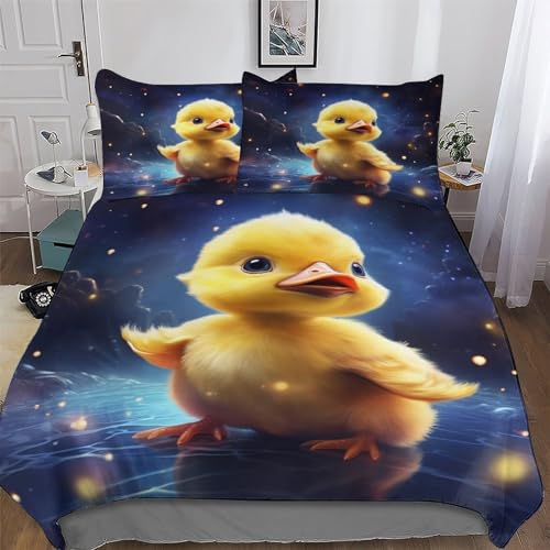 AAPZY Little Yellow Ente Bettwäsche Microfaser 3D Bettbezug Set 2 teilig Atmungsaktive Deckenbezug Für Jungen Mädchen Schlafkomfort Bettbezüge Mit Kissenbezüge Single (135x200cm) von AAPZY